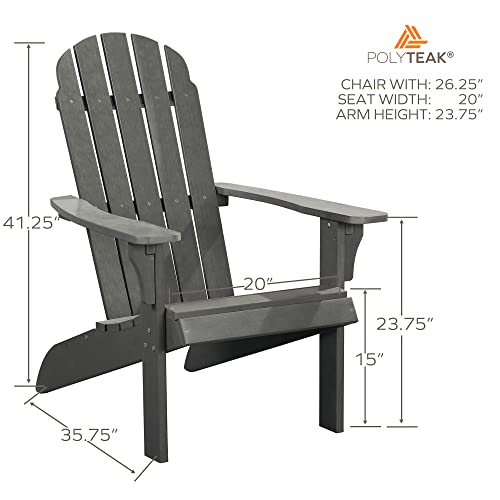 Polyteak Adirondack Chair, Premium Weather Resistant Poly Lumber, Outdoor Patio Furniture, Up To 300 Lbs, Plastic Adirondack Chairs For Porch, Deck, & Pool Side, Traditional Element Collection, Grey #TOP2