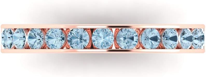 Clara Pucci 14K Rose Gold Wedding Band for Women | Stacking Classic Comfort Fit | Engagement Bridal Jewelry | 0.39 TCW Round Cut Natural Aquamarine (2.0mm)