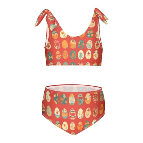 KLL Easter Eggs Pattern Holidays Girl 2 Piece Bikini Sets Scoop Neck Beach Swimwear Bathing Suit