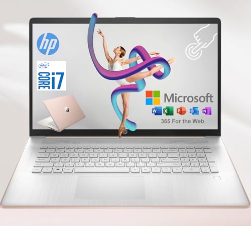 Image of HP 17.3 Inch Touchscreen Laptop with Lifetime Microsoft 365 for The Web, Backlit Keyboard, Intel i7, 32GB RAM, 2TB Onboard and 128GB External Storage, Wi-Fi 6, 15Hrs Battery, Rose Gold, Windows 11