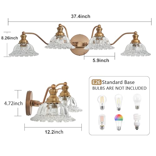 Image of XIEDUN Brass 4 Light Vanity Lights for Bathroom Vanity Light Fixtures Bathroom Light Fixture