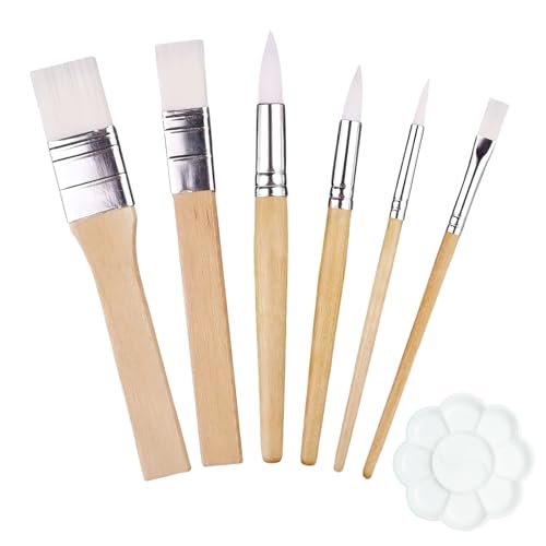ZYNERY 6 Pièces Pinceaux Peinture Acrylique, Pinceau Acrylique en Bois, Pinceaux d'artiste en Nylon pour Peinture Acrylique, Peinture à l'huile, Peinture à...