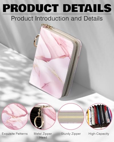 Image of Credit Card Holder,Stay Safe and Stylish with Our RFID-Blocking Slim Wallet for Women.Perfect for Business and Everyday Use,Keep Your Belongings Safe and Organized, Pink Marble, Fashion and