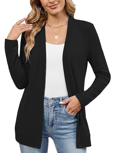 Image of Heymoments Women's Long Sleeve Open Front Cardigan Casual Lightweight Swearter Ladies Loose Knit Outwear Coats with Pockets
