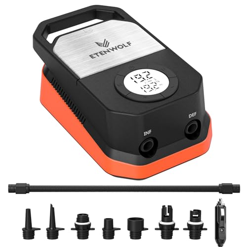 ETENWOLF S4 Paddle Board Pump, 20 PSI High Pressure 12V DC Sup Air Pump with Auto-Off & Deflation, 4X Faster Portable Electric Pump for Stand Up Paddle Boards, Kayaks, Air Mattress, Tent, Inflatables