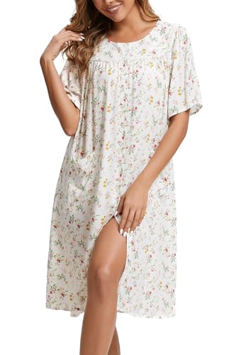 Image of COSUNIONY House Dresses for Women Cotton Short Sleeve House Coat Buttons Down Dusters Robe with Pockets S-XXL