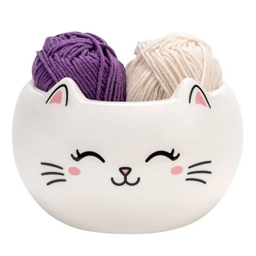 Image of Cat Yarn Bowl for Knitting Cute Ceramic Yarn Bowl Crochet Accessories Large Yarn Holder Storage Gift for Knitters Crocheters