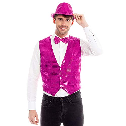 Gilet Paillettes Homme Femme Fuchsia【Tailles Adulte S à L】[Taille S] Gilet Costume Bals Performances Festivals Défilés Théâtre Noël Réveillon
