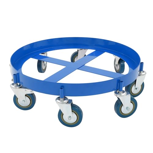 Drum Dolly 200L Heavy Duty Barrel Dolly Cart with Steel Frame 2000lbs Capacity Cross Base with 8 Wheels (2 Brakeable)