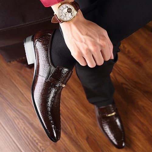 Men's Pattern Leather Loafers Fashion Classic Pointed Toe Slip On Low Top Casual Formal Shoes Business Dress Oxford Shoes4