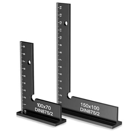 Escuadra de Metal 2 PC, Escuadra Vertical de 90 Escuadra de Carpintero con Escala de Medición, Tamaños 100 x 70 mm y 150 x 100 mm