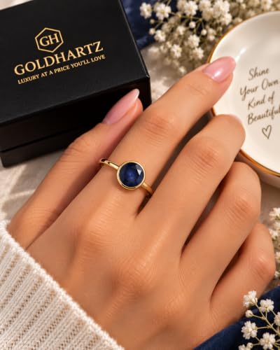 Image of 925 Sterling Silver 18K Gold Plated Birthstone 2 Ct Solitaire Natural Gemstone Ring for Women | Fine Jewelry Gift for Wife, Girlfriend, Sister, Birthday, Anniversary, Rakhi, Rakshabandhan, Valentine's
