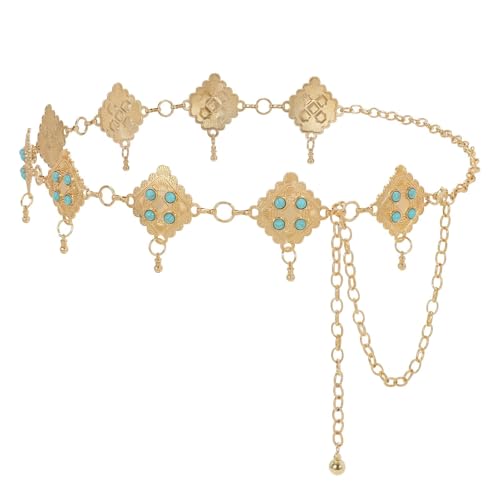 Image of WHIPPY Western Metal Concho Belt for Women Vintage Cowgirl Boho Turquoise Chain Belts for Dresses Jeans