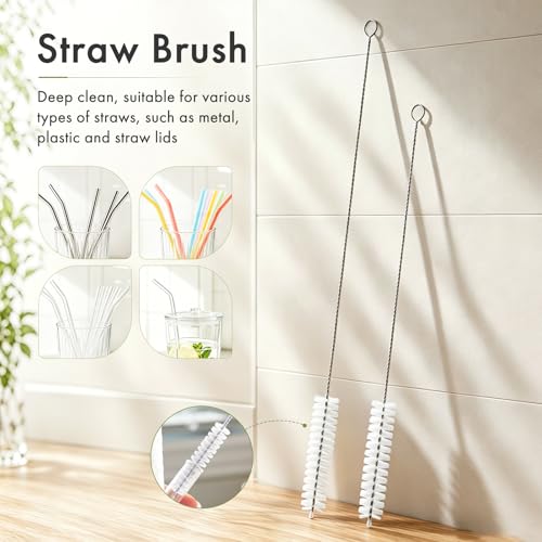 Image of Amazer 4 Pack Dish Brush with Handle, Kitchen Scrub Brushes for Cleaning, Straw Cleaner Brushes for Water Bottle, Dish Scrubber with Stiff Bristles for Sink