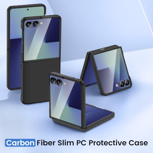 Image of Ruky for Z Flip 8 Case, with Built-in Back Screen Protector, Carbon Fiber | Support Wireless Charging, Anti-Scratches Shockproof Hard PC Ultra-Thin Phone Case for Samsung Galaxy Z Flip 8, Carbon Fiber