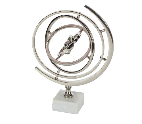 Deco 79 Aluminum Armillary Globe with Marble Base, 10" x 7" x 13", Silver by Deco 79 - Used condition - US$16.38