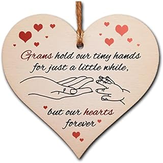 Handmade Wooden Hanging Heart Plaque Gift for Grans from Kids Babies Thoughtful Keepsake