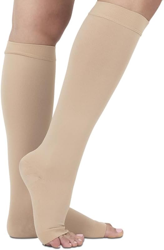 Vive 20-30 mmHg Medical Grade Compression Socks for Women & Men Open Toe - Knee High Support Stockings for Varicose Veins, Lymphedema, Plantar Fasciitis, Pregnancy, Restless Legs Syndrome, Swelling