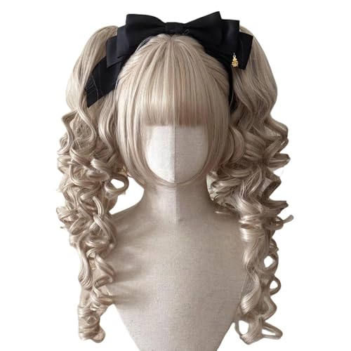 [ボズとガルヤ] 姫カット 巻き髪 ロリータウィッグ ツインテール ぱっつん かつら 原宿風 lolita風 ゆめかわいい GAL系 耐熱 小顔 茶髪 宮殿風 貴族風 金髪 お姫 森ガール パーティー 学園祭 文化祭 (グレー)