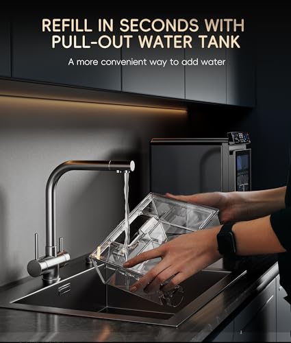 ecozy Nugget Ice Maker Countertop, Smart Pebble Ice Machine with APP Control, 44 lbs Per Day Soft Pellet Chewable Ice with Self-Cleaning, Black