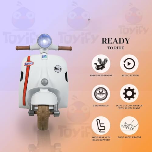 Image of Rechargeable Battery Operated Scooter for Kids, Ride on Toy scooty with Light & Music | Electric Bike for Baby 1 to 4 Years Boys Girls (White)