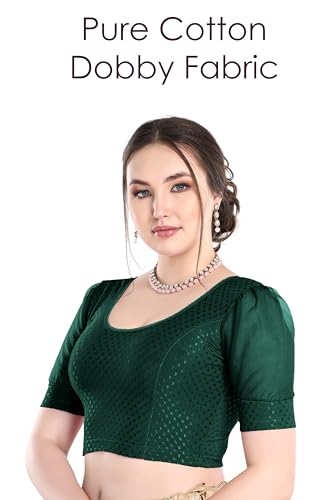 Image of FINESTFIT Stay On Trend Fashion 100% Cotton Readymade Blouses for Women,Round Neckline with Organza Balloon Sleeves.