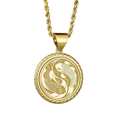 925 sterling silver necklace 22mm|18 inch chain | yin yang koi fish rope pendant| feng shui jewelry| spiritual necklace| balance fish symbol disc| good fortune amulet| mediation charm|gold plating handmade jewelry |LKRPG_00366