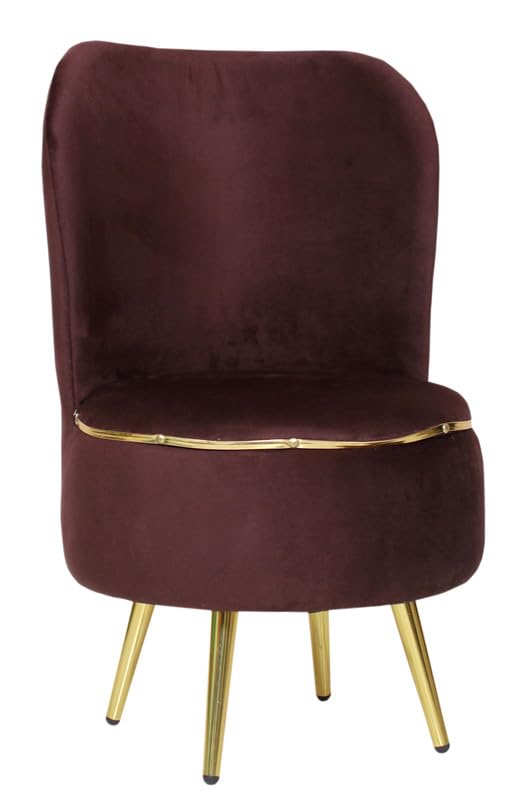Image of Ottoman for Living Room, Velvet Round Foot Rest Stool, Metal Legs Chair for Sitting, Puffy for Bedroom & Makeup Room Decor | Chair (18 inchx18 inchx32 inch), Puffy (16 inchx16 inchx17 inch) | (Combo-Coffee)