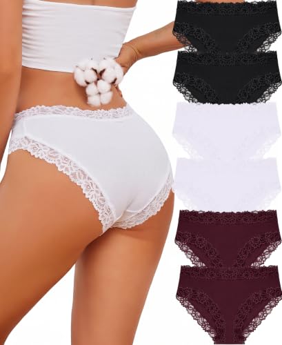 Image of Knowyou Cotton Underwear for Women Cheeky Bikini Womens Underwear Pack Sexy Lace Wasit Hipster Brief Panties for Ladies