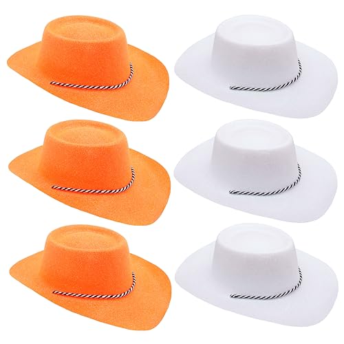 Chapeaux de cowboy paillettes Toyland 6 pièces orange blanc 34 cm