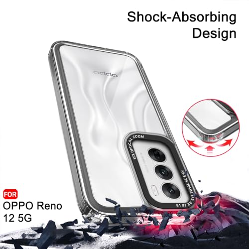 Image of TheGiftKart Hybrid Shockproof Back Cover Case for Oppo Reno 12 5G | Stylish Camera Border | Electroplated Buttons | Crystal Clear Hard Back Cover Case (TPU & PC, Smoked Bumper)