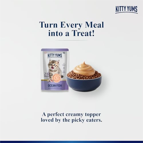 Image of Kitty Yums Kitten Wet Mousse 80g(4+1) Pack of 5, 400g | Ocean Fish | Rich in Protein | Promotes Hydration & Easy to Digest | No Artificial Flavours | Packed with Essential Vitamins & Antioxidants