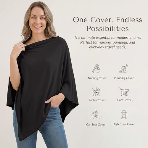 Konssy Nursing Cover for Breastfeeding, 360° Full Privacy Breathable Breastfeeding Cover, Multi-use Carseat Canopy(Black) - Thumbnail 2