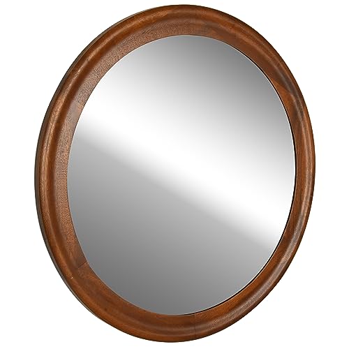 Wiowur WIOWUR-CO Round Wood Mirror For Wall,24 Inch Circle Decorative Mirror With Walnut Frame,Rustic Bathroom Hanging Vanity Mirror thumb #5