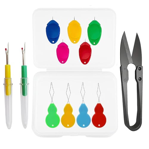 Image of Needle Threader, Small Needle Eye Threader Tool, Easy Threader for Machine and Hand Sewing, Threading, Ideal for Needlework, with Transparent Box, Color Random (6pcs) (2+3 T Box + B Cutter 1+ SR 2)