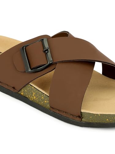 Image of Men Cross Strap Buckle Slippers | Casual Sandals for Men | Comfortable Footwear | Stylish Slip-On Sandals | Anti-Slip Rubber Sole