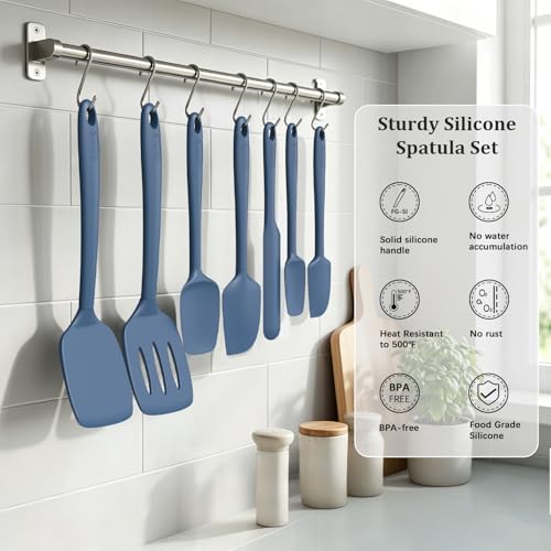 Image of Coukre Silicone Spatula Set of 7, BPA Free Food Grade Silicone Cooking Utensils, Heat Resistant Kitchen Tools for Nonstick Cookware, Dishwasher Safe Spatulas for Cooking and Baking(7,PureDarkBlue)