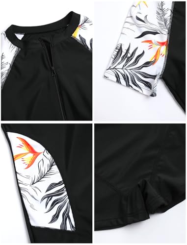 Image of ZAFUL Women's Short Sleeves Rash Guard Boyleg One Piece Swimsuit Zipper Surfing Bathing Suit UPF 50+