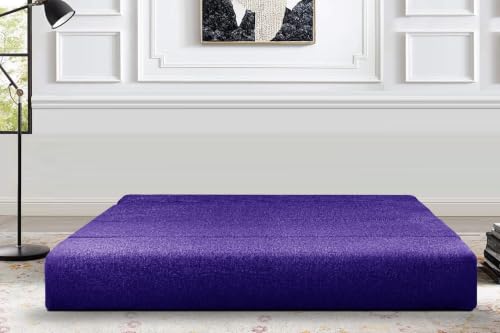Image of Los Angeles Foldable Three Seater Sofa Cum Bed, Sofa Bed 5 X 6 Feet Jute Fabric Washable Cover- Including Cushion Perfect for Living Room - Purple