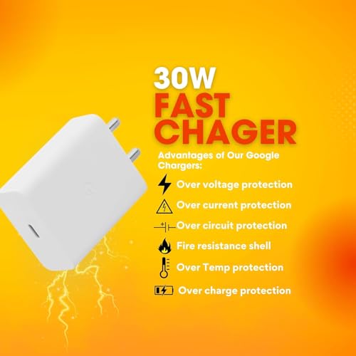 Image of 30W USB-C Fast Charger Adapter | Compatible with Google Pixel 9A 9 Pro 8 8a 7 Series Pixel Tablet Chromebook & More - Original Rapid Type-C Charging (White)