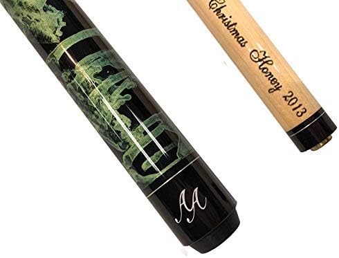 Alex Austin 2 Piece Green and Black Swirl Pool Cue with Custom Name Engraving
