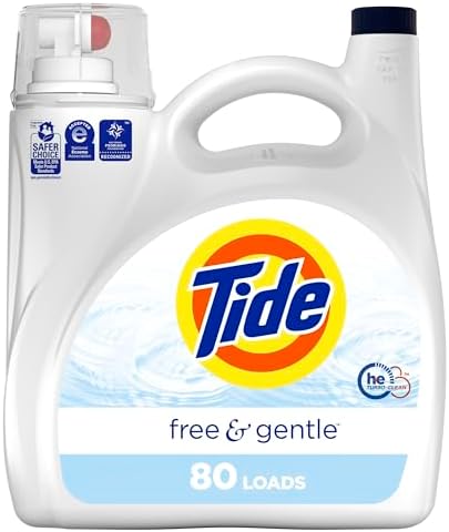 Tide Free & Gentle Liquid Laundry Detergent, 80 Loads, 105 fl oz,...