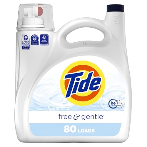 Tide Free & Gentle Liquid Laundry Detergent, 80 Loads, 105 fl oz, Tide Laundry Detergent, Clean Laundry Detergent