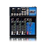 Mesa de Som Profissional, 4 Canais, Bluetooth, USB, MP3, 48V Phantom Power, Mixer de Áudio para Gravação e Shows