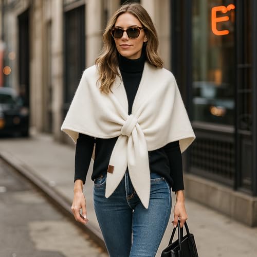 Women’s Solid Color Scarf, Soft Lightweight Cozy Shawl Wrap, Knitted Imitation Cashmere Poncho Cape for Daily Wear2