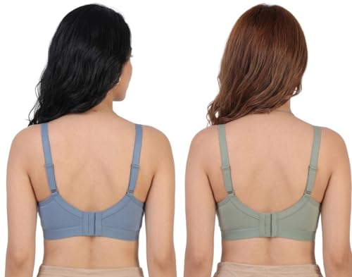 Image of Pack of 2 Women's Pure Cotton Non-Padded Wire-Free Everyday Bra | Full Coverage Seamed Cups with Wide Adjustable Straps | Everyday Comfort