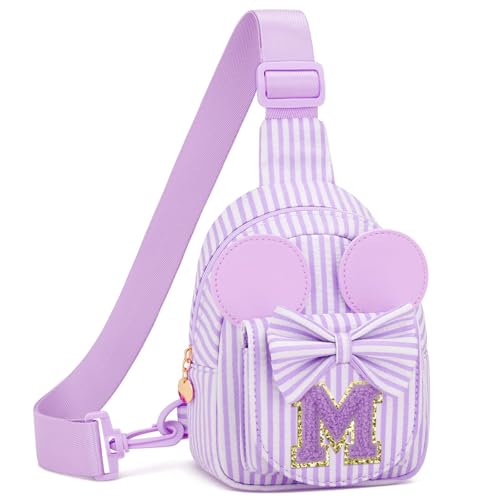 Image of Initial Purse for Girls Kids,Birthday Gifts for 3-8 Years Old | Personalized Crossbody Bag, Small Toddler Sling Bag Cute Fanny Pack, Gift for Daughter Sister Grandkids, Striped Purple M