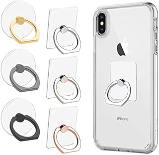 AIFUDA 6pcs Transparent Cell Phone Ring Holder, 360 Degree Rotation Finger Ring Grip Kickstand Compatible for Various Mobile Phones Smartphones, 3 Square & 3 Round Shape