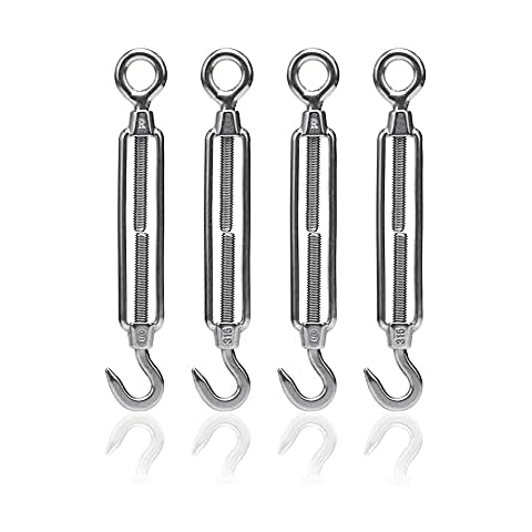 Hoomuda Super Heavy Duty Stainless Steel 316 Turnbuckle, 4 Pieces (4 PC M6 Hook to Eye) Cover