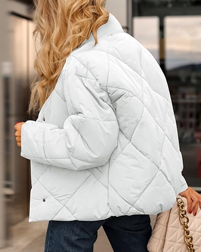 Ebifin Women's Quilted Puffer Jacket Winter Long Sleeve Stand Collar Baggy Short Down Coats with Pockets2